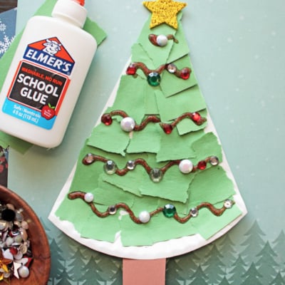 Paper Plate & Torn Paper Christmas Tree Craft for Kids