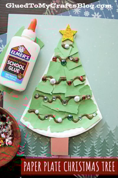 Paper Plate & Torn Paper Christmas Tree Craft for Kids