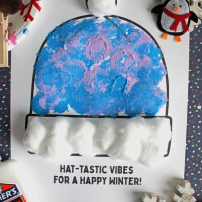 Pom Pom Stamped Winter Hat Craft Idea