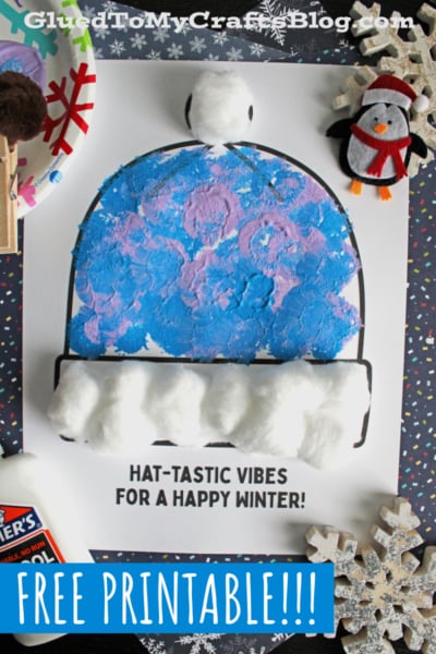 Pom Pom Stamped Winter Hat Craft Idea