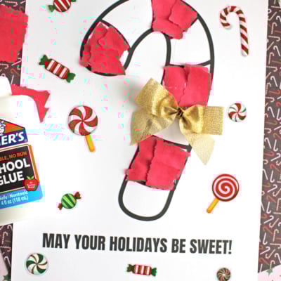 Torn Paper Candy Cane Card Craft for Kids
