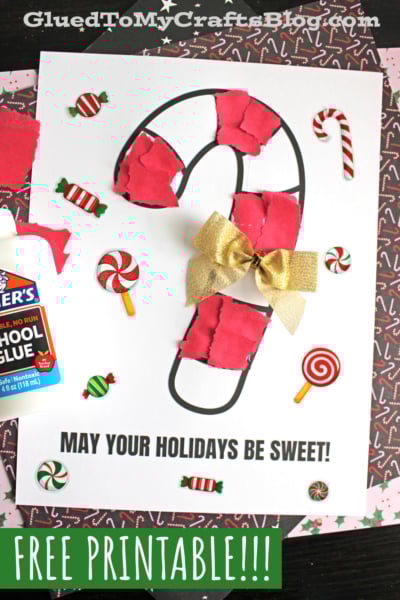 Torn Paper Candy Cane Card Craft for Kids