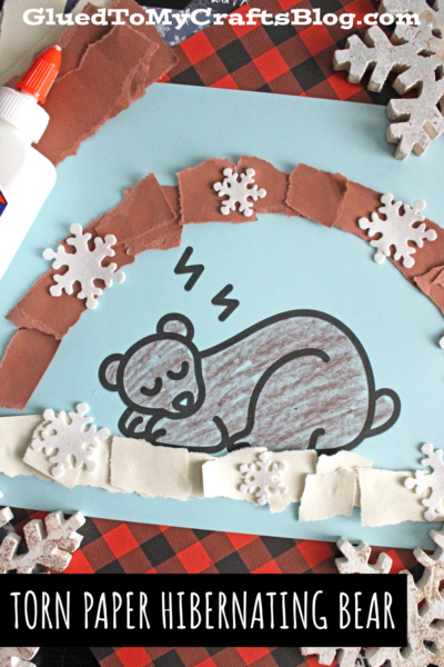 Torn Paper Hibernating Bear Craft Idea for Kids to Make