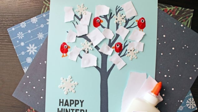 Torn Paper Winter Tree Craft Idea For Kids - gluedtomycrafts