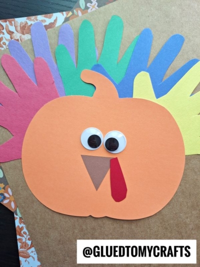 PAPER PUMPKIN AND HANDPRINT CUTOUT TURKEY