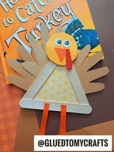 POPSICLE STICK AND HANDPRINT FEATHER TURKEY