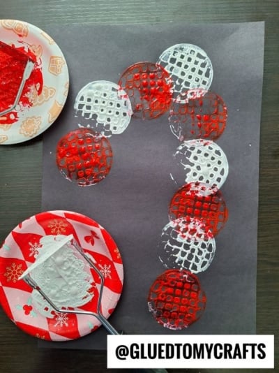 Potato Masher Stamped Candy Cane Craft Idea