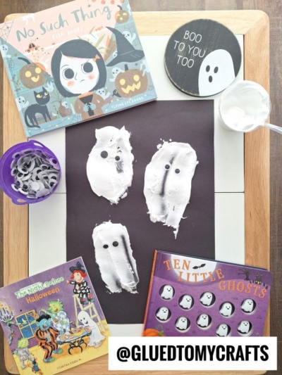 PUFFY PAINT GHOSTS ON BLACK PAPER