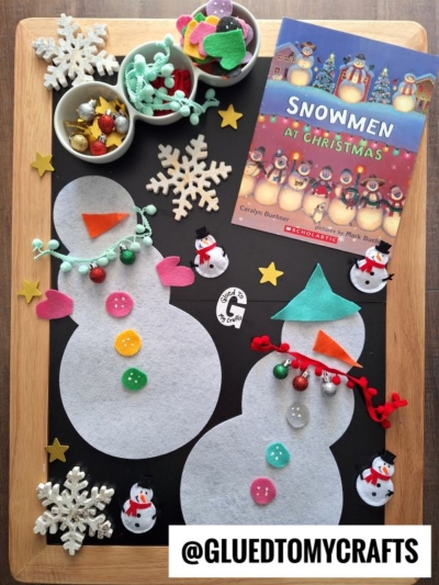 SNOWMEN AT CHRISTMAS PLAY TABLE IDEA USING FELT SNOWMEN CUTOUTS
