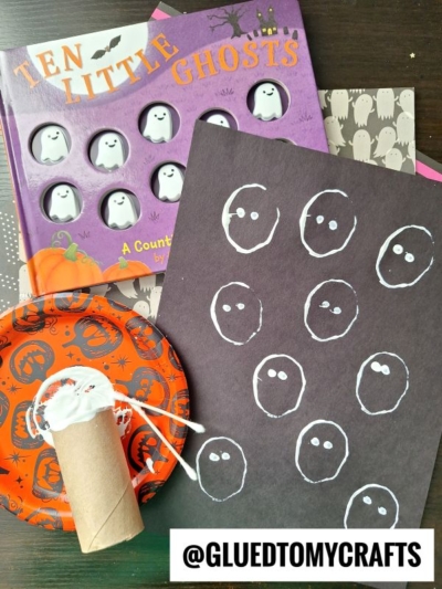 TOILET ROLL STAMPED GHOSTS - USE A Q-TIP FOR THE FACE
