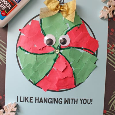 Torn Paper Christmas Ornament Card Craft Idea