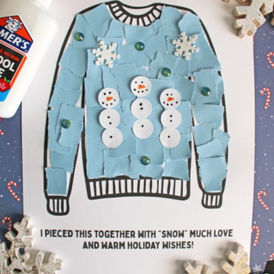 Torn Paper Winter Sweater Craft Idea For Kids