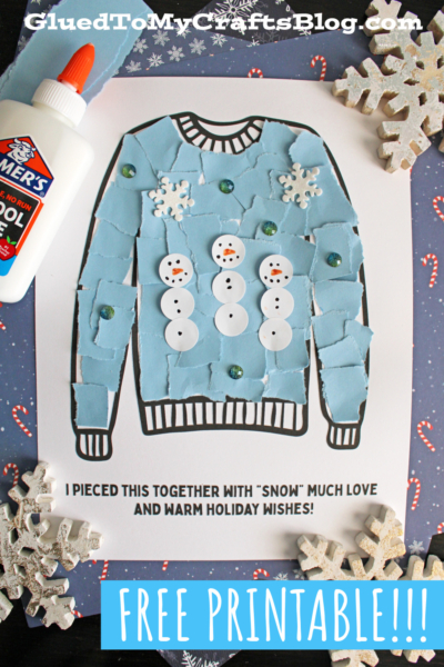 Torn Paper Winter Sweater Card Craft for Kids