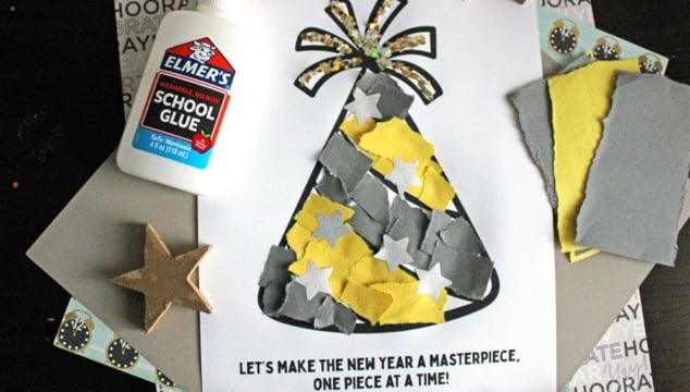 Torn Paper New Year’s Eve Hat Craft Idea for Kids