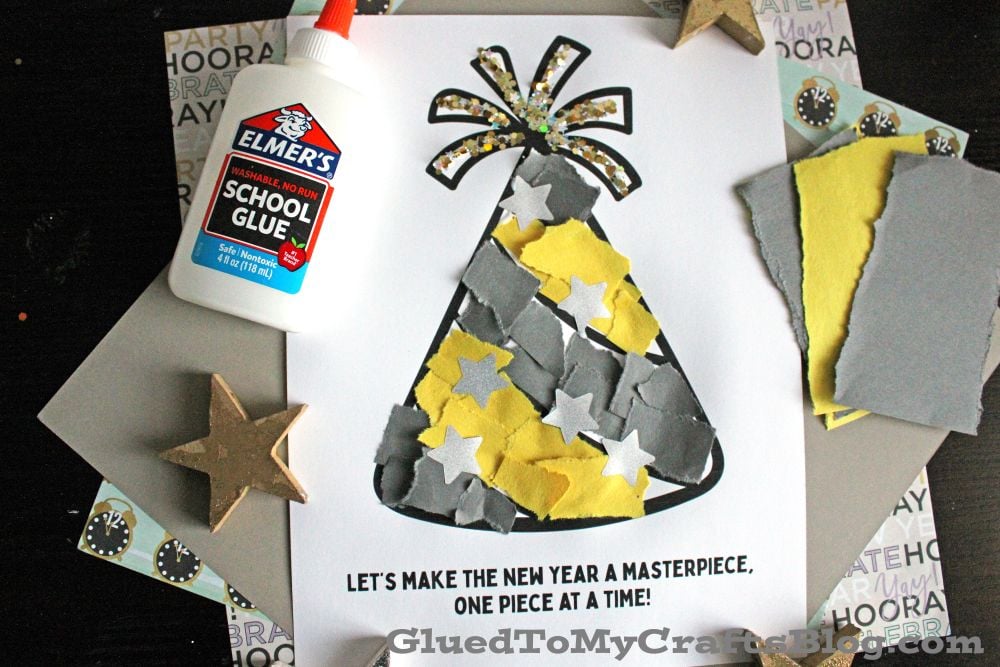 Torn Paper New Year’s Eve Hat Craft Idea for Kids