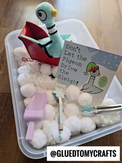 DON'T LET PIGEON DRIVE THE SLEIGH - USE POM POMS AND A METAL SLEIGH