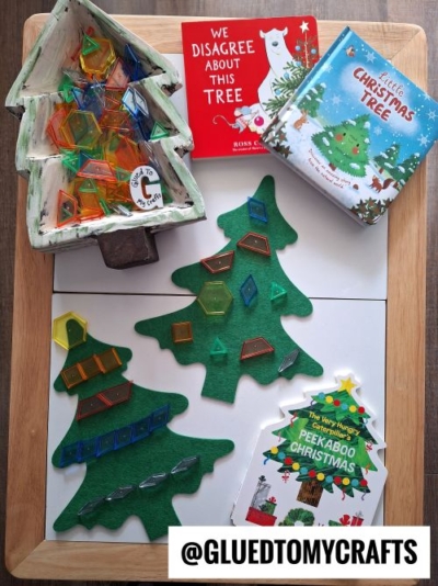 CHRISTMAS TREE DECORATING - USE FELT TREE SHAPES AND PLASTIC TILES
