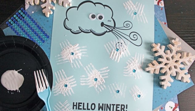 Blowing Snow - Fork Painted Snowflake Craft Idea