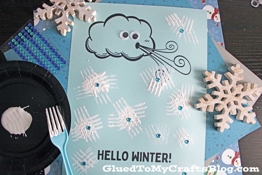 Blowing Snow - Fork Painted Snowflake Craft Idea