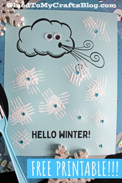 Blowing Snow - Fork Painted Snowflake Craft Idea