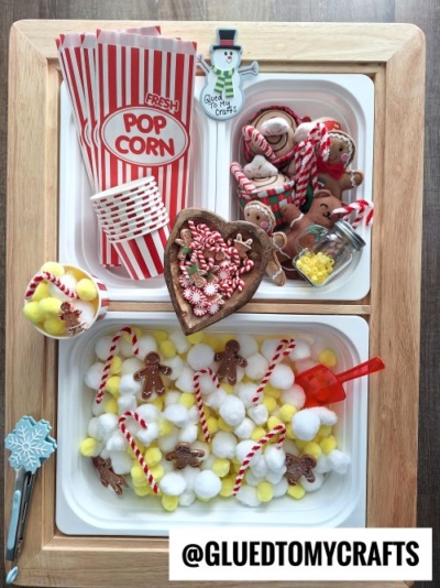 CHRISTMAS POPCORN STATION - USE POM POMS AND CANDY CANES