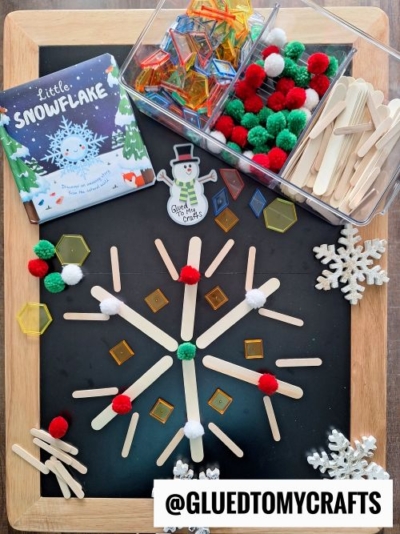 LITTLE SNOWFLAKE PLAY TABLE - USE POPSICLE STICKS AND POM POMS
