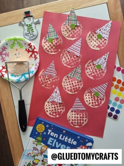 Potato Masher Stamped Christmas Elves For Story Time Fun