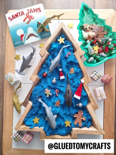 SANTA JAWS - USE BLUE KINETIC SAND AND PLASTIC SHARK TOYS