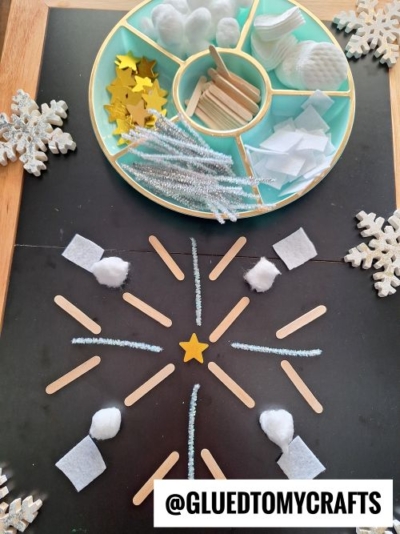 SNOWFLAKE PLAY TABLE - USE POPSICLE STICKS, PIPE CLEANERS AND COTTON BALLS