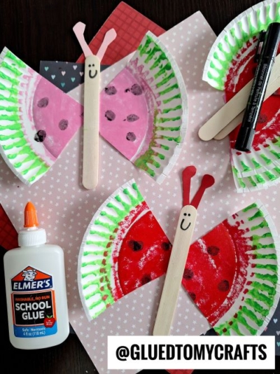 PAPER PLATE & POPSICLE STICK WATERMELON BUTTERFLY CRAFT