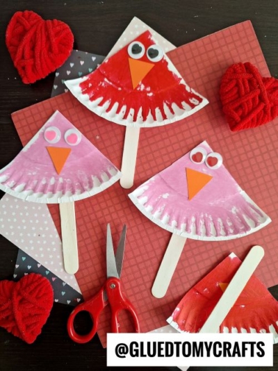 PAPER PLATE LOVE BIRD PUPPET CRAFT IDEA