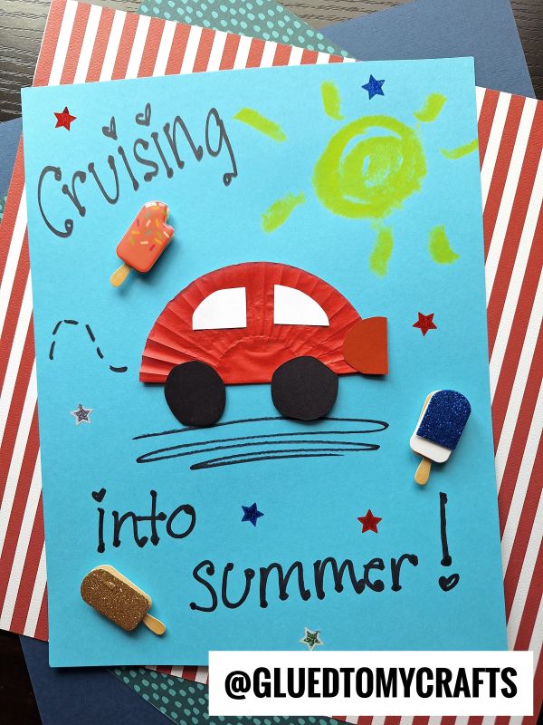 Cupcake Liner Car Card Craft Idea For Kids