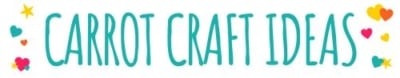 Teal text reads Carrot Craft Ideas surrounded by colorful stars and hearts on a white background.