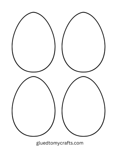Four simple, blank egg-shaped outlines arranged in a 2x2 grid on a white background, perfect for any Blank EGG Shape Printable project. The text gluedtomycrafts.com appears at the bottom—ideal for your next landing page.