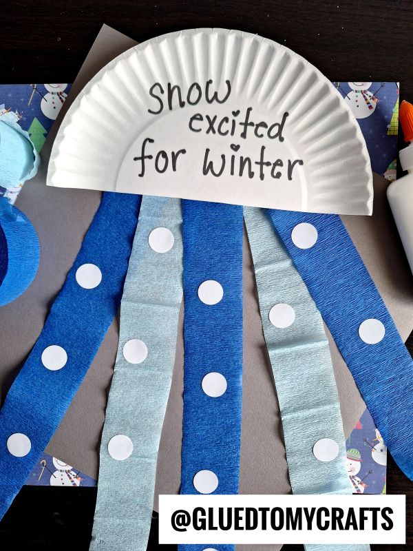 Paper Plate & Crepe Paper Snow Craft Idea For Kids