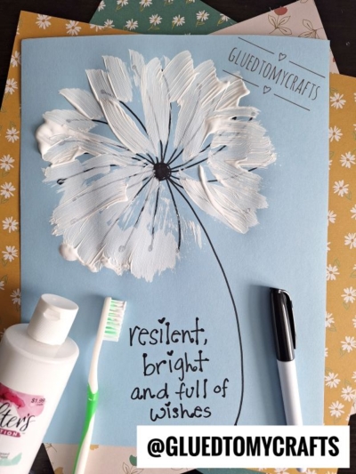 TOOTH BRUSH PAINTED DANDELION - FIRST DRAW THE LINES AND THEN ADD PAINT